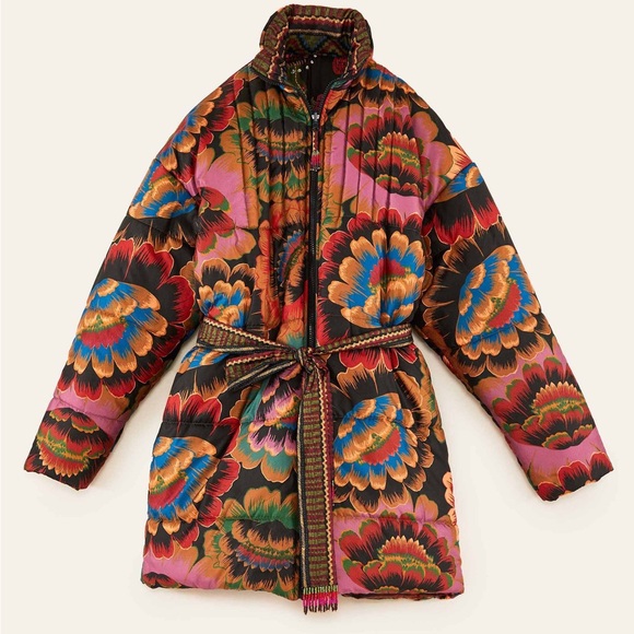 FARM Rio Jackets & Blazers - NWOT Farm Rio Crazy Mix Belted Puffer Jacket L